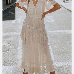Spell Cream Lace Midi Dress